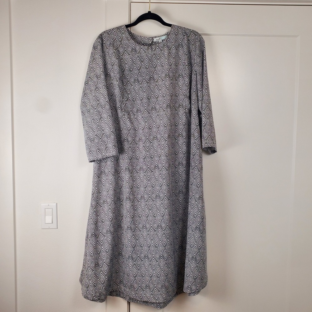 Sweet Salt Geometric Diamond Print Dress Womens XL Black White 3/4 Sleeve Midi